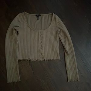 Olive green crop top with long sleeves
